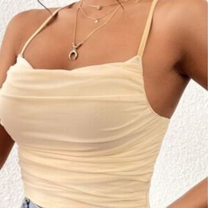 Ruched ruffled womens small nude lined sexy strappy date night club top tie cute